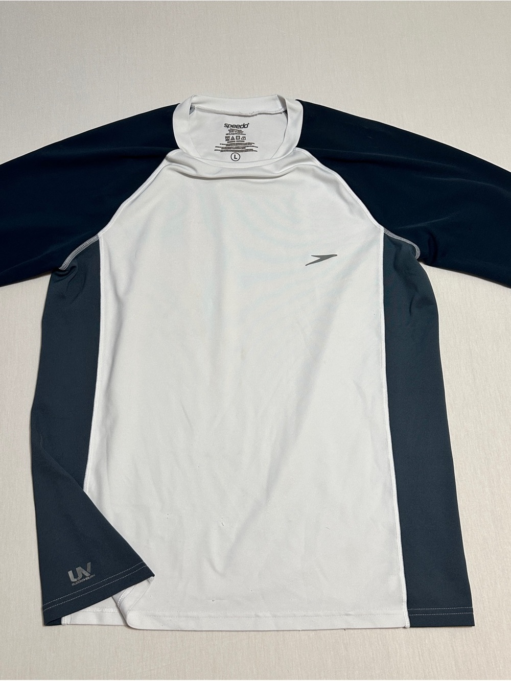 Speedo Men’s White and Navy Long Sleeve Swim Rash Guard